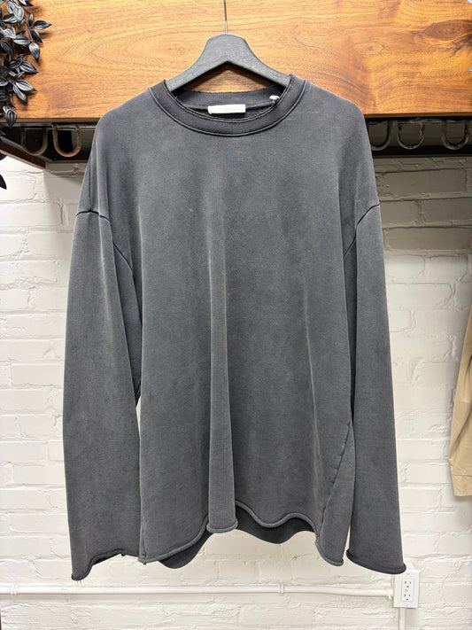 Helmut Lang Charcoal Grey ‘Raw Hem’ Sweatshirt with Leather Patch