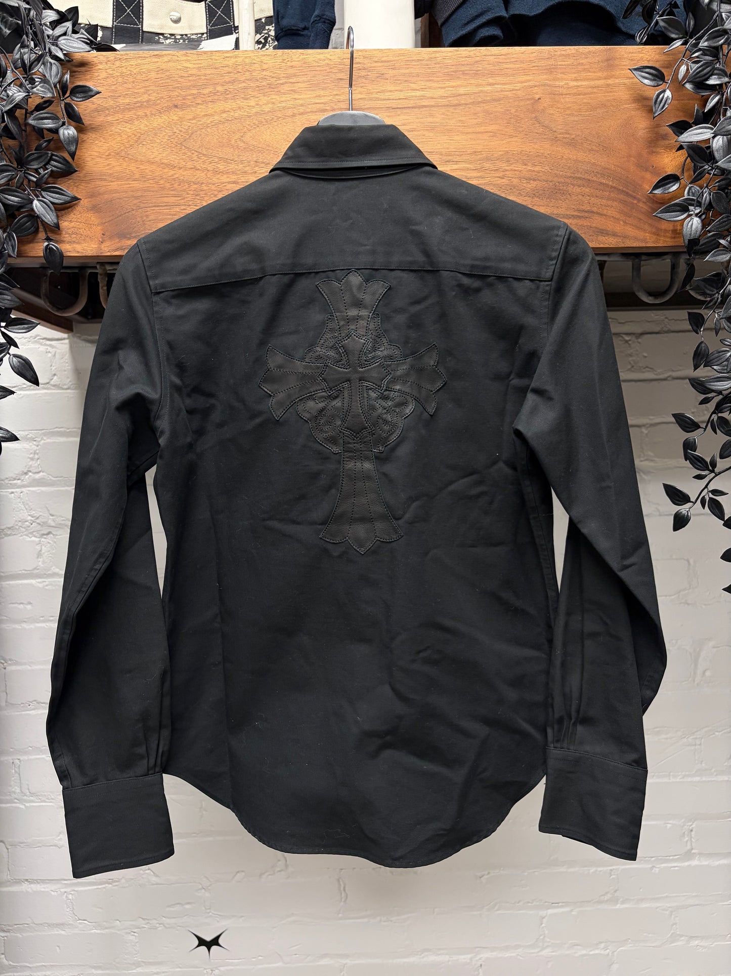 Vintage 90s Chrome Hearts x United Arrows Custom Order Leather Cross Patch Button Up Shirt