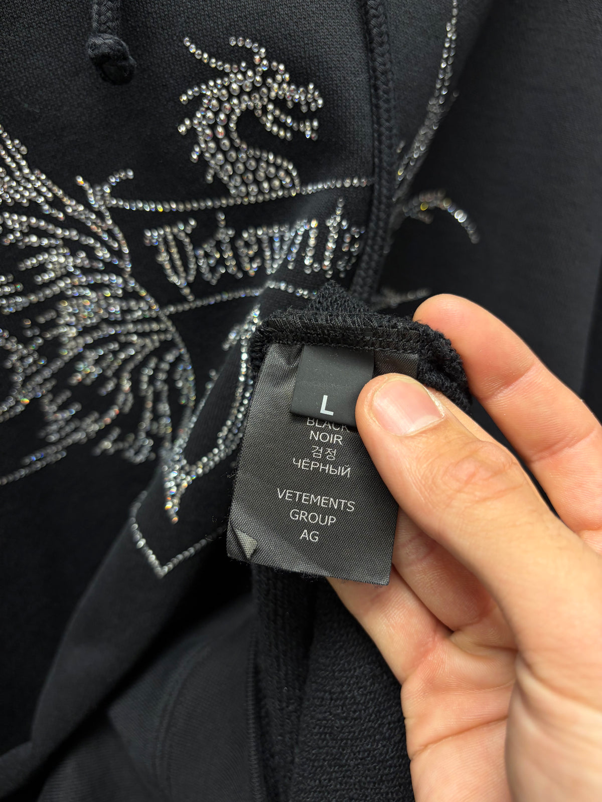 Vetements Crystal Embellished Black ‘Crest Logo’ Limited Edition Hoodie
