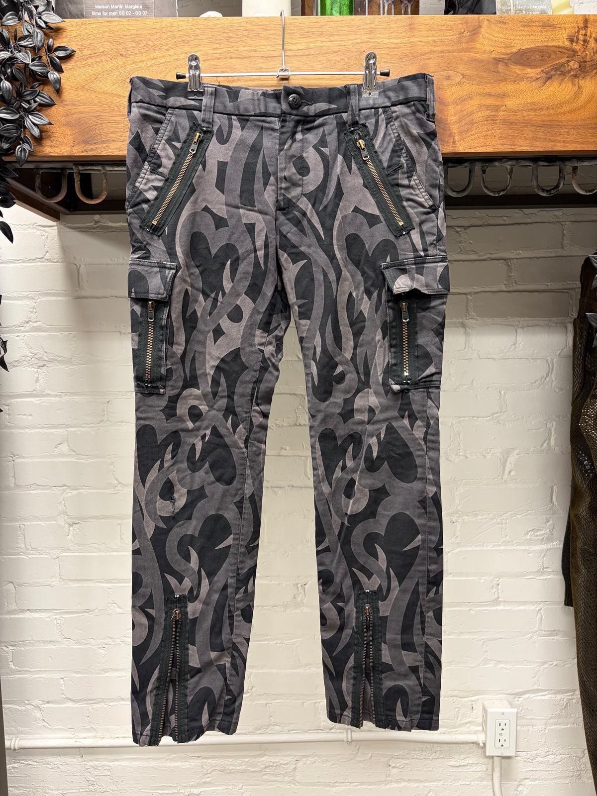 AW2004 Number (N)ine ‘Give Peace a Chance’ Tribal Heart Camouflage Black Skinny Jeans