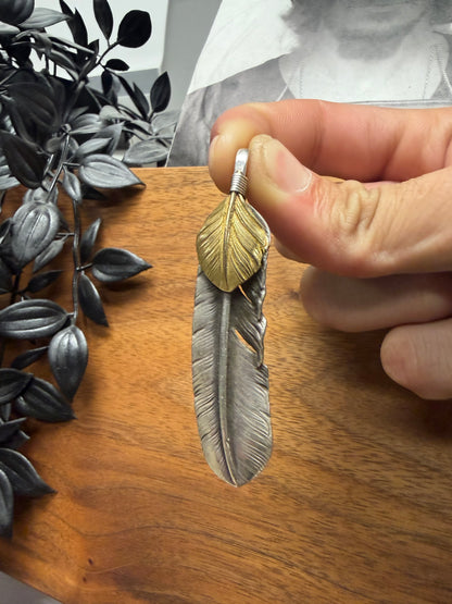 Goros 22k Gold/ .925 Silver ‘Left Leaning’ Feather Pendant