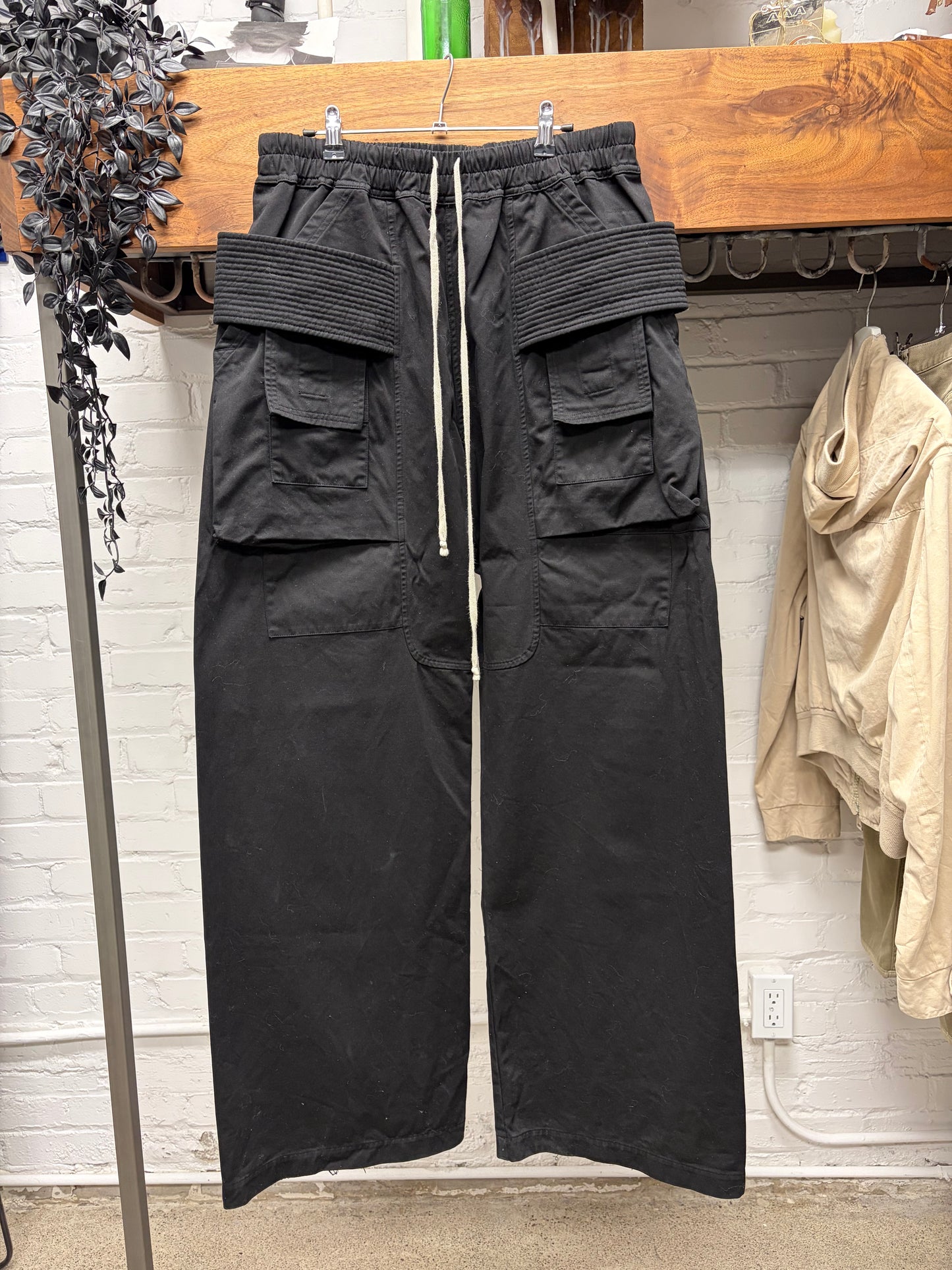 Rick Owens ‘Creatch’ Black Wide Leg Drawstring Cargo Pants