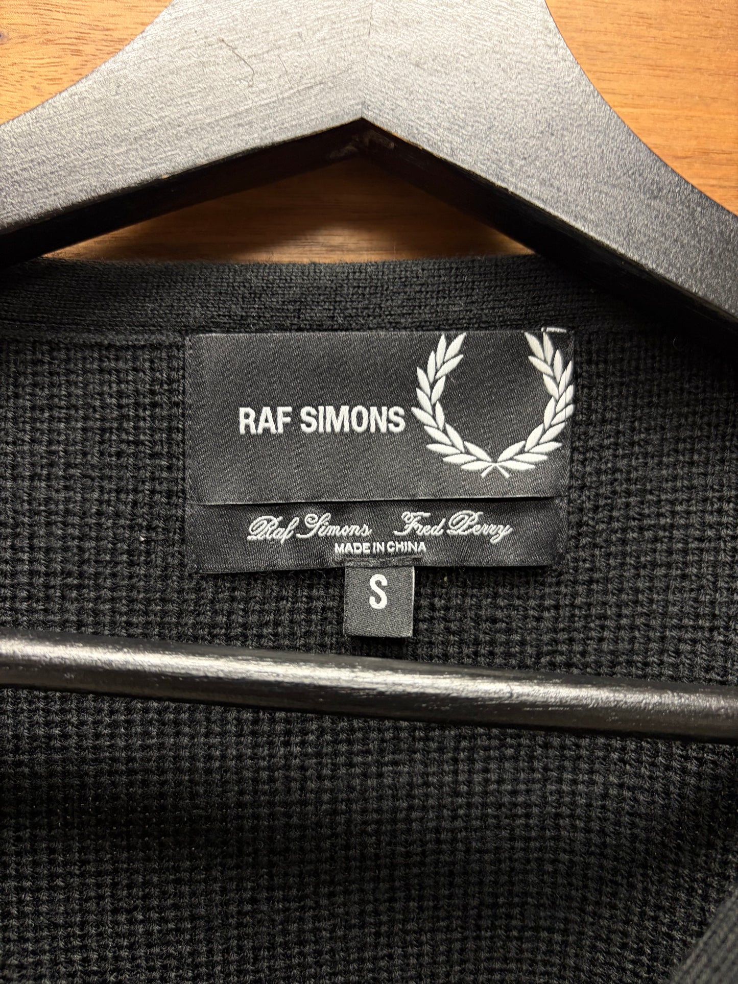 Raf Simons x Fred Perry ‘Metal Crest Logo’ Knit Black Cardigan Sweater