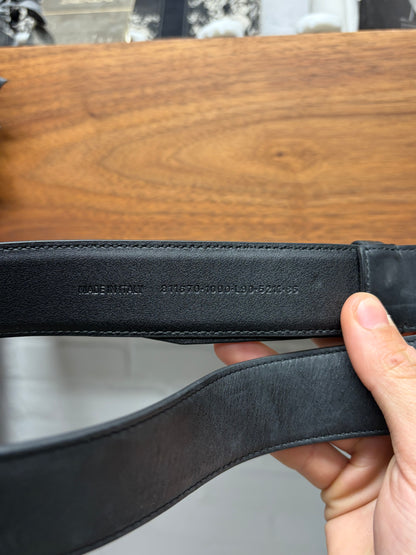 Balenciaga ‘Unity Logo’ Black Leather Belt with Silver Buckle