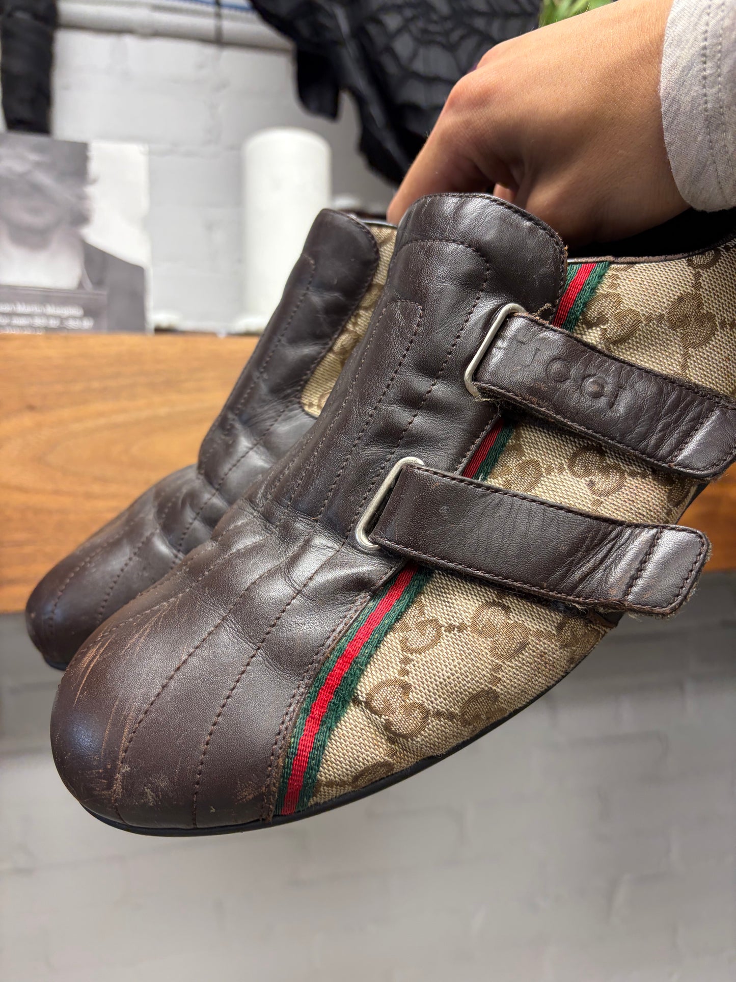 Gucci Canvas Monogram ‘Cycling’ Velcro Strap Low Top Sneakers