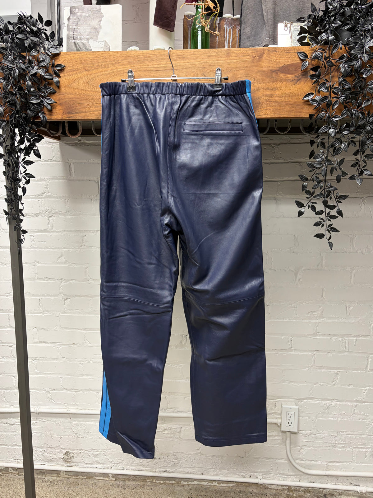 Marni Striped Nappa Leather Blue Straight Cut Pants