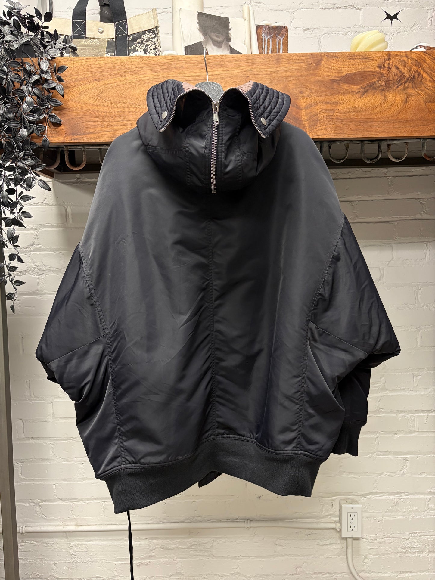 Rick Owens ‘Exploder’ Black Split Hood Padded Bomber Jacket