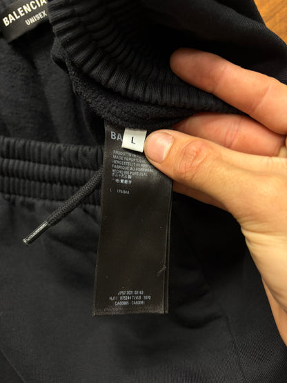2021 Balenciaga ‘Paris’ Collegiate Embroidered Logo Black Cotton Sweatpants