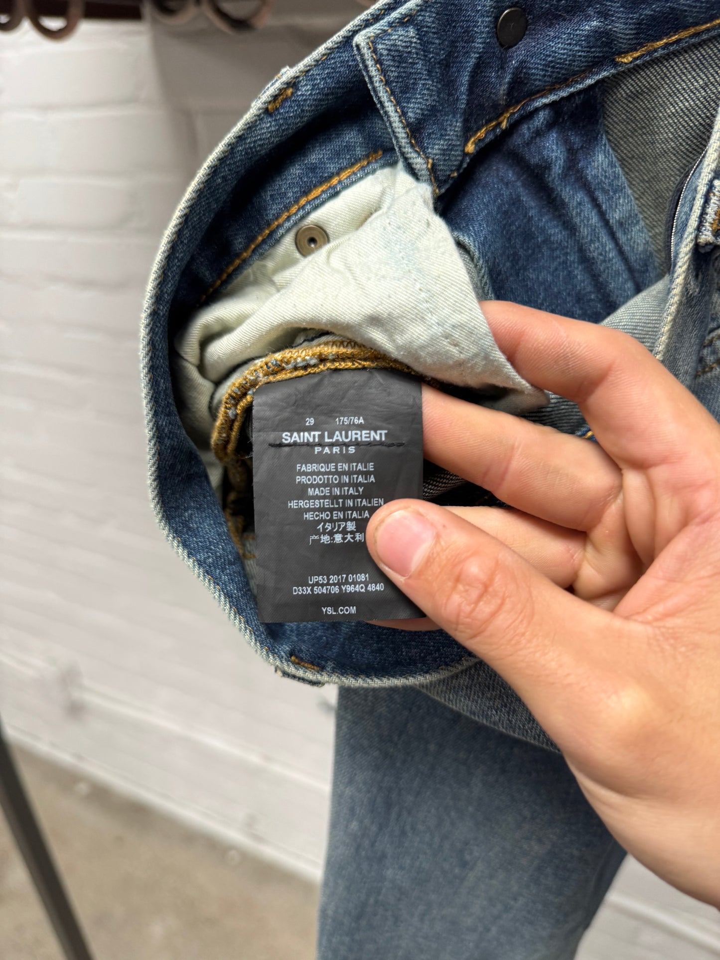 2017 Saint Laurent ‘D02’ Mid Wash Blue Skinny Jeans