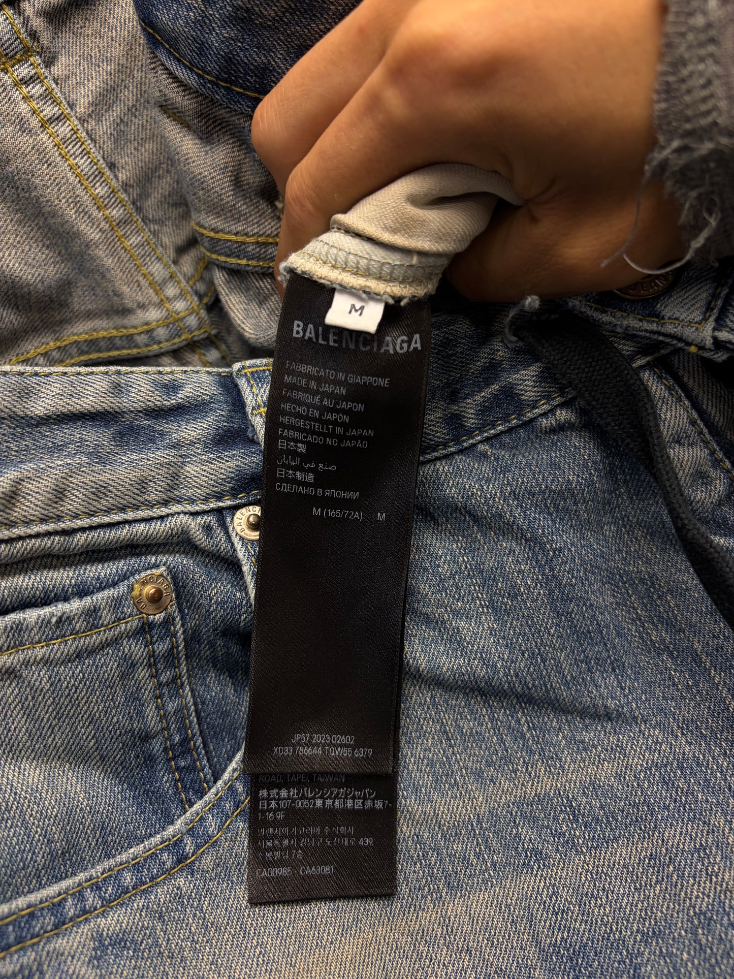 2023 Balenciaga ‘Twist Seam’ Wide Leg Blue Drawstring Denim