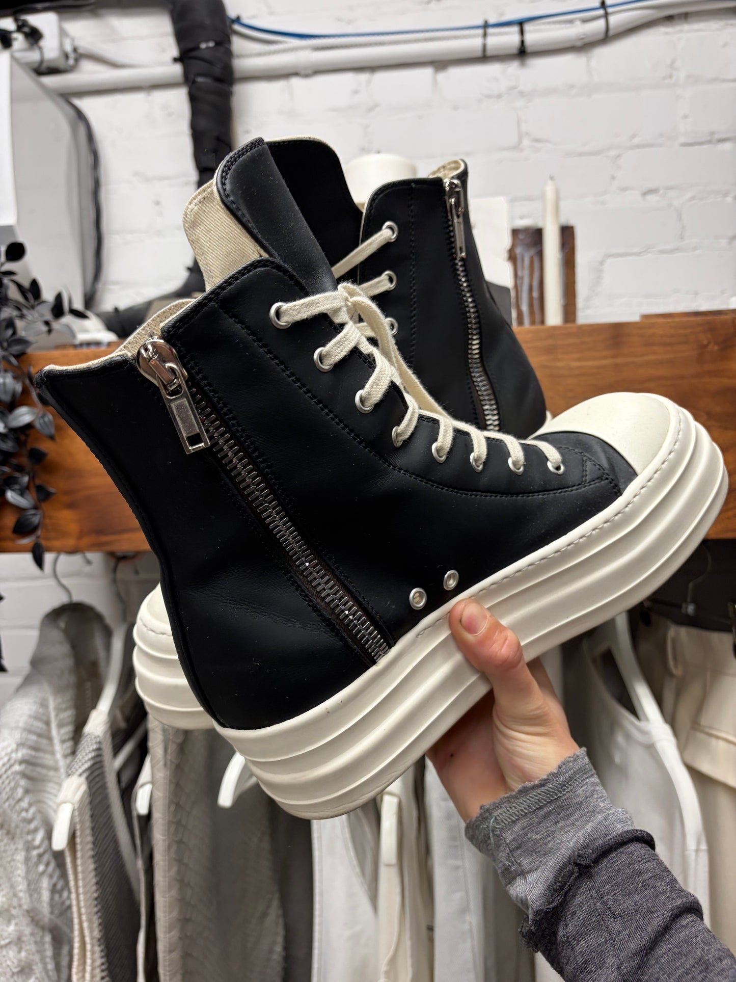 Rick Owens ‘Double Bumper’ Leather High Top Ramones