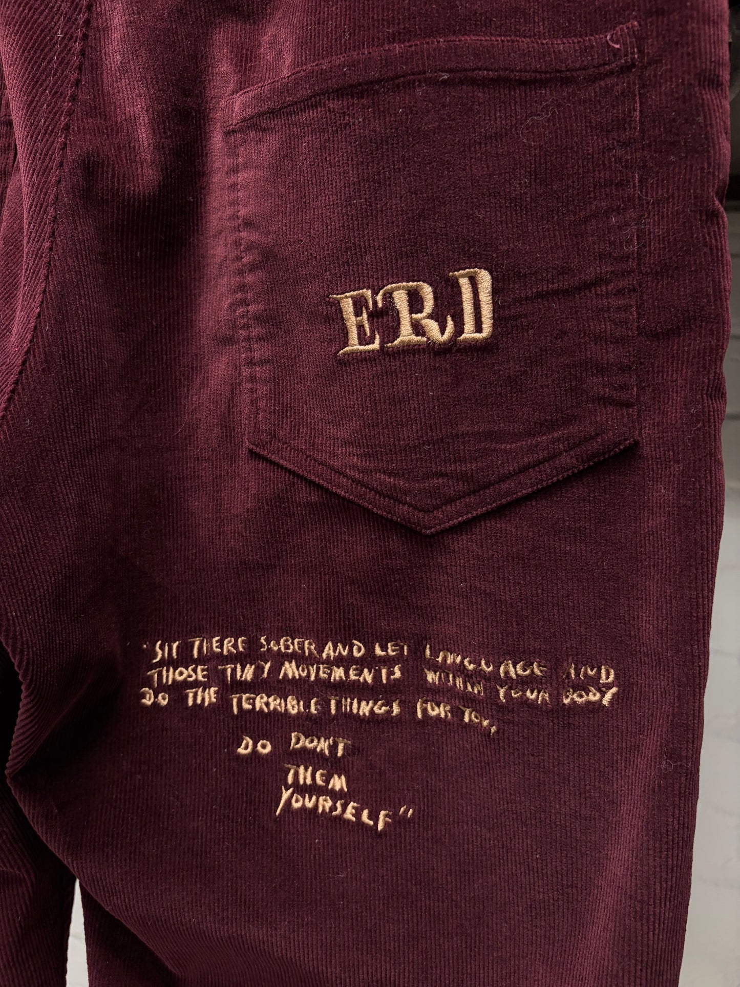 AW2022 Enfants Riches Deprimes ‘Poeise’ Embroidered Dark Red Corduroy Pants