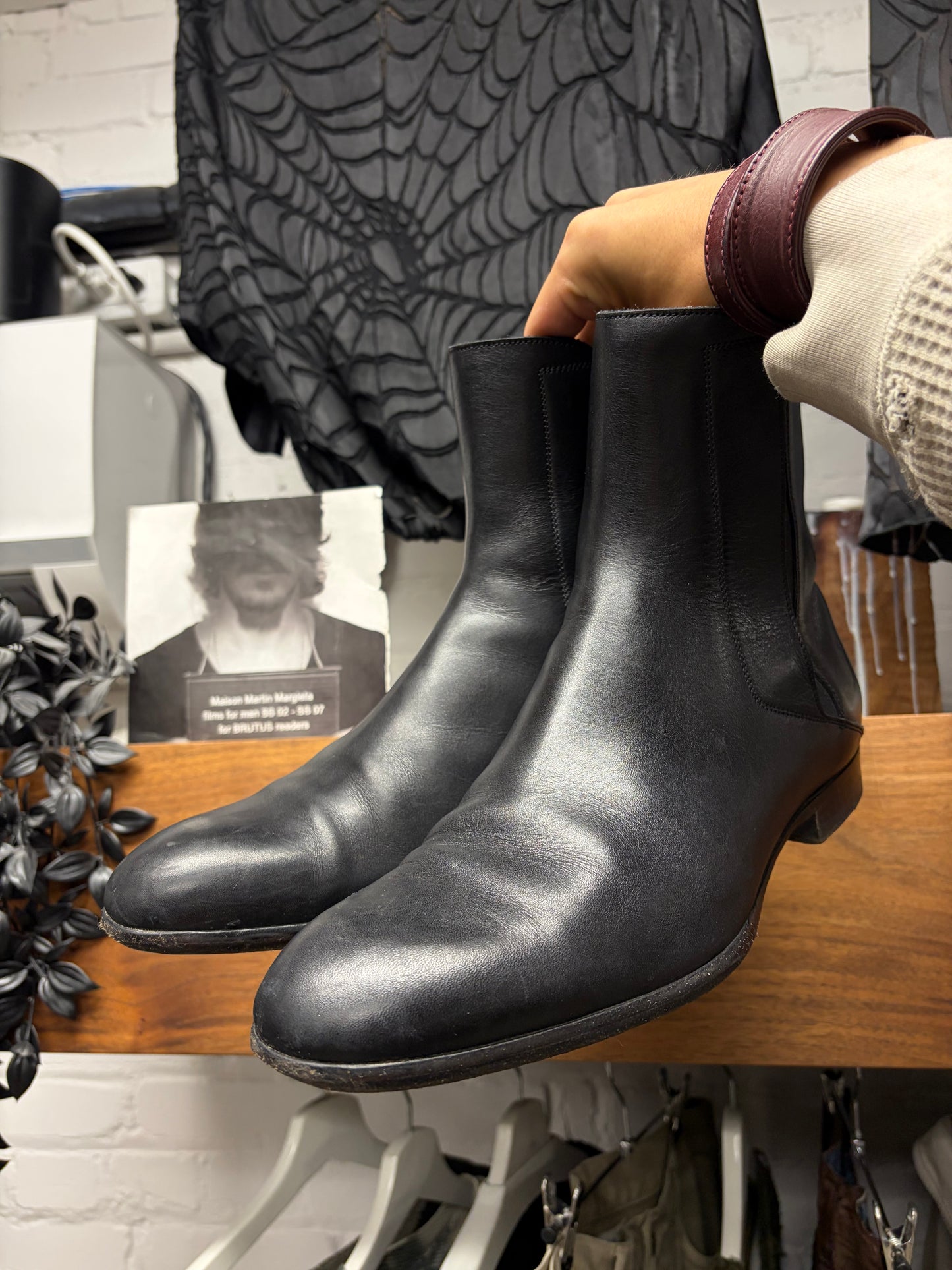 Maison Margiela Pointed Toe Black Leather Chelsea Boots