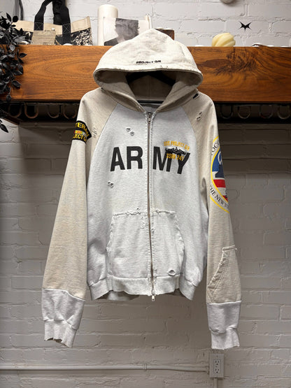 Project GR New York Exclusive ‘Army’ Reconstructed Grey Cotton Zip-Up Hoodie