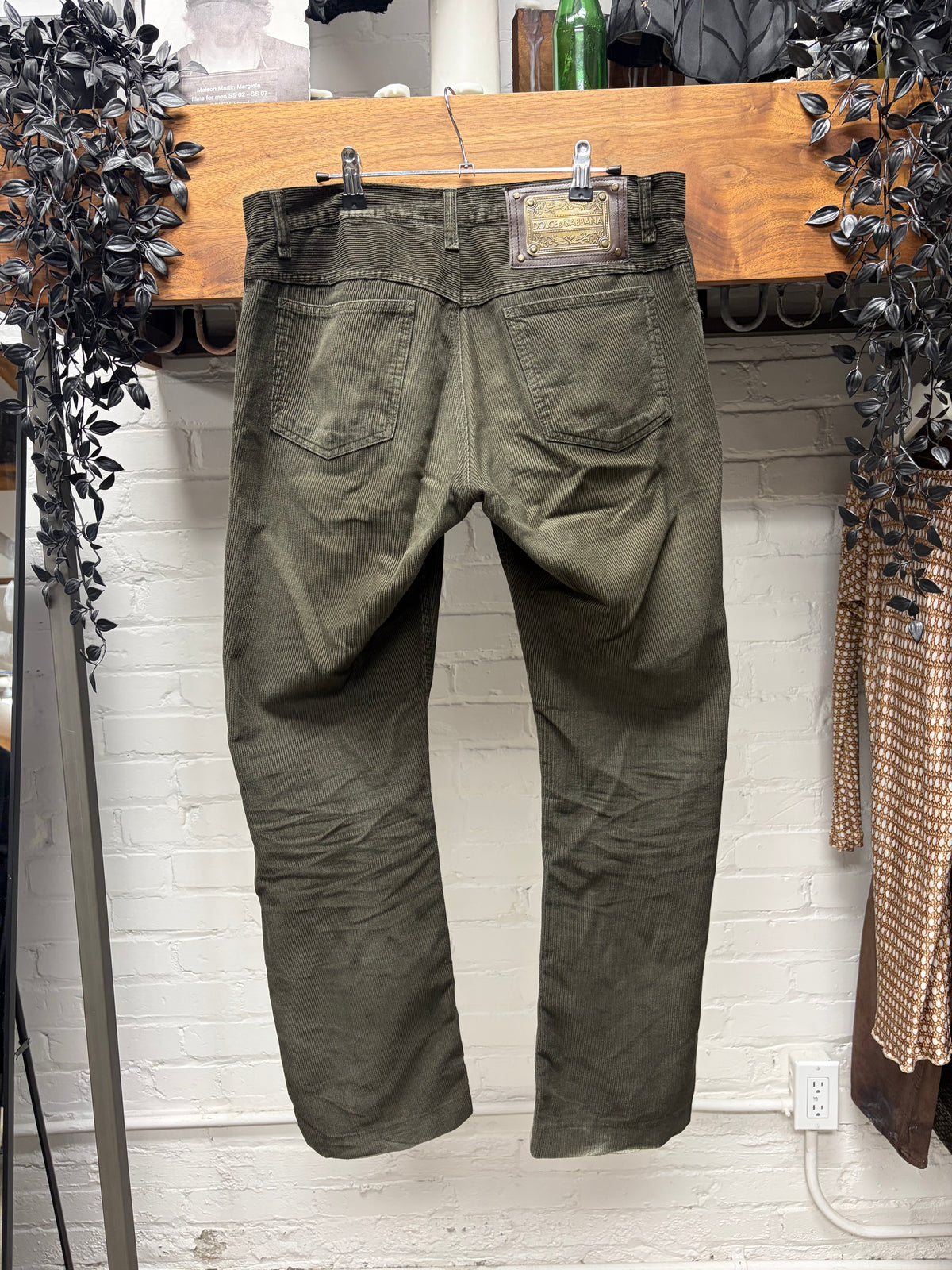 2000s Dolce and Gabbana Faded Green Corduroy Bootcut Denim