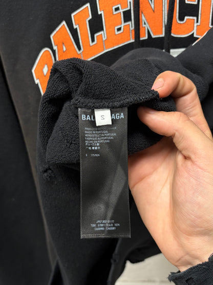 2021 Balenciaga Distressed Cotton ‘Paris’ Black/Orange Logo Hoodie