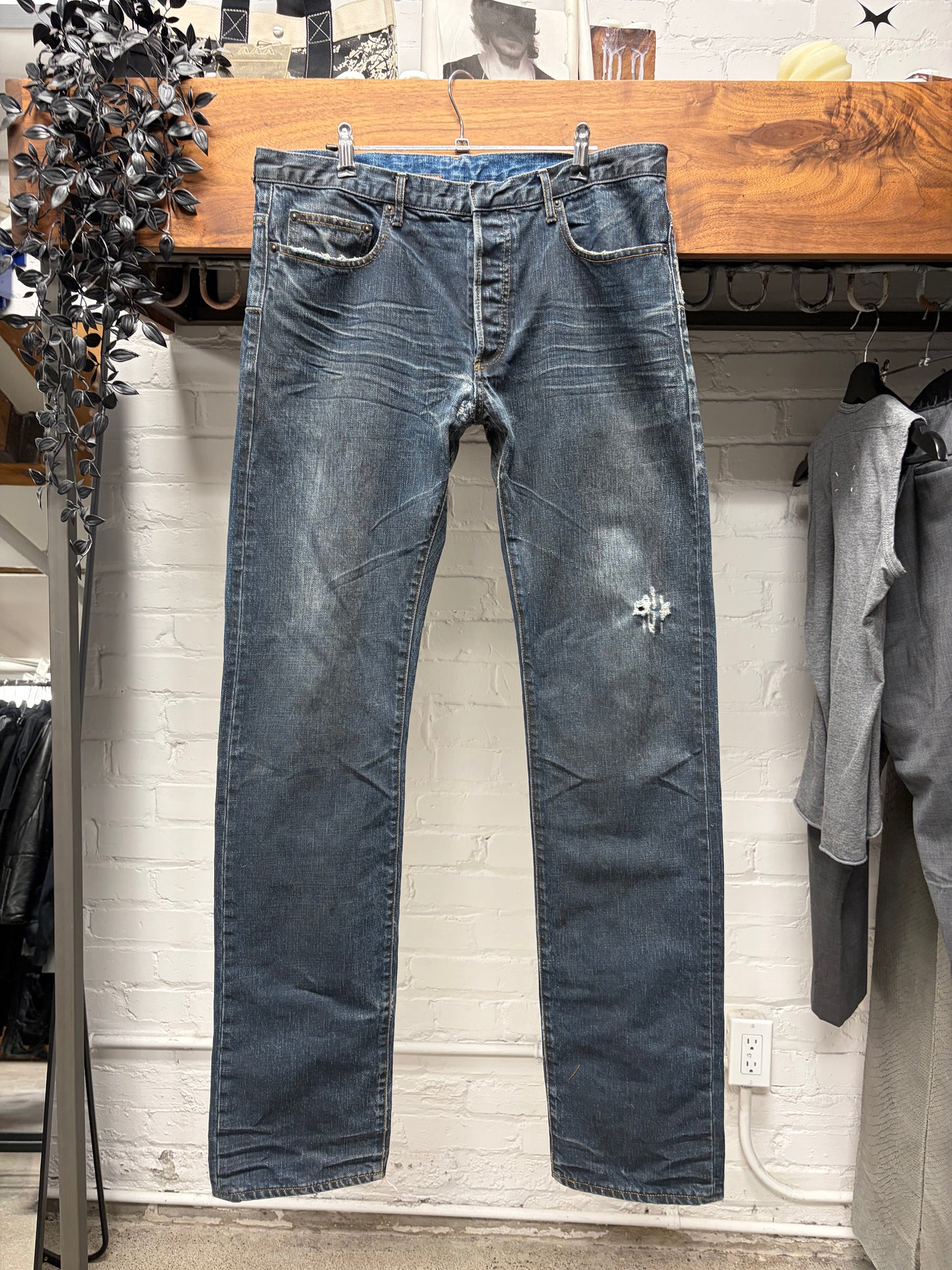 Dior Homme ‘Clawmark’ Raw Blue Skinny Jeans Black Wax Coating