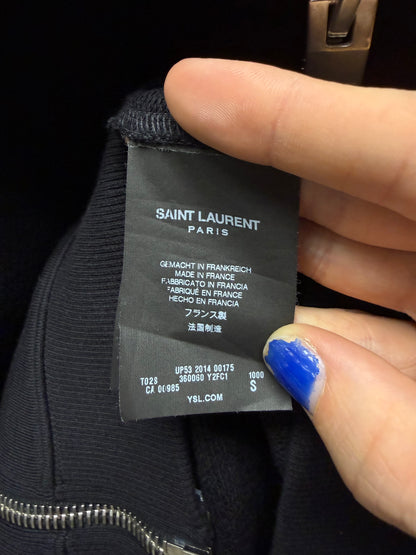 2014 Saint Laurent by Hedi Slimane Waxed Vinyl Sleeve Sweatshirt Bomber