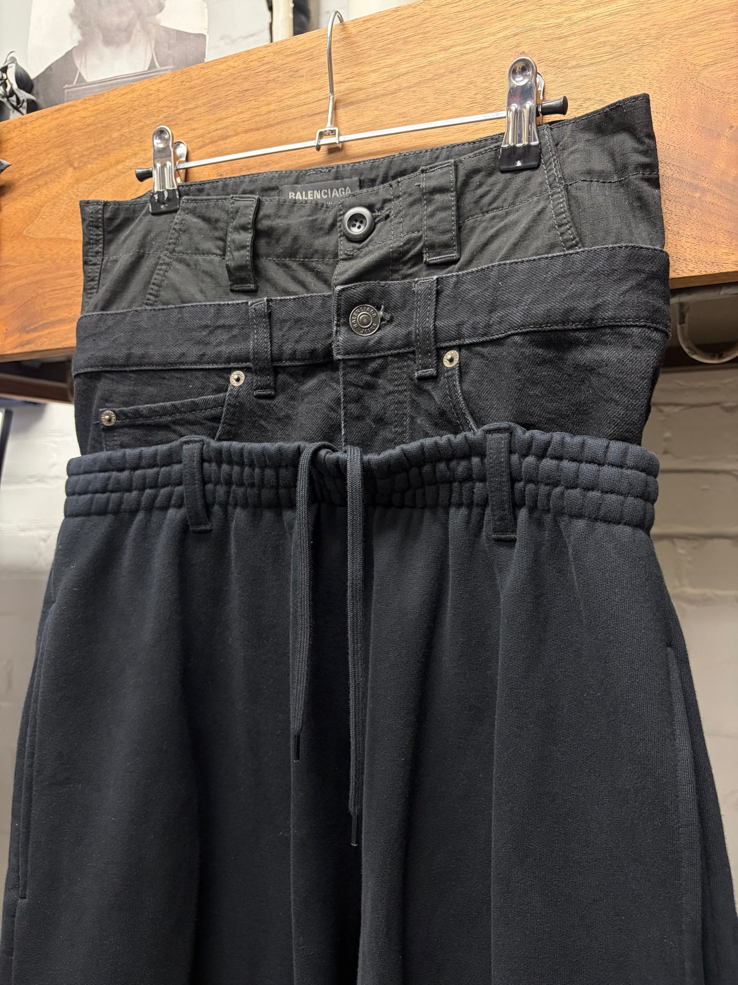 AW2024 Balenciaga Triple Layered Black Sweatpant/Hybrid Wide Leg Denim