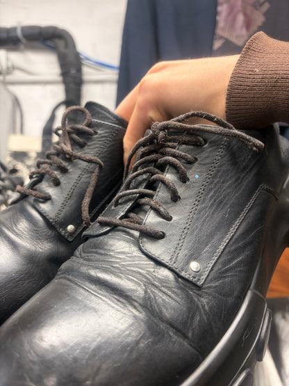 Rick Owens ‘Tractor Sole’ Black Calfskin Leather Derbys