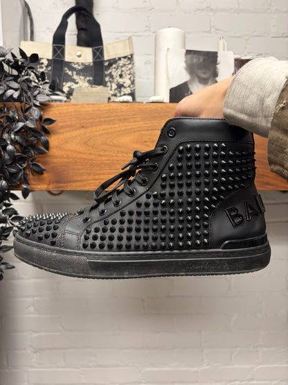 Balmain Studded ‘Spikes’ Black Leather High Top Sneakers