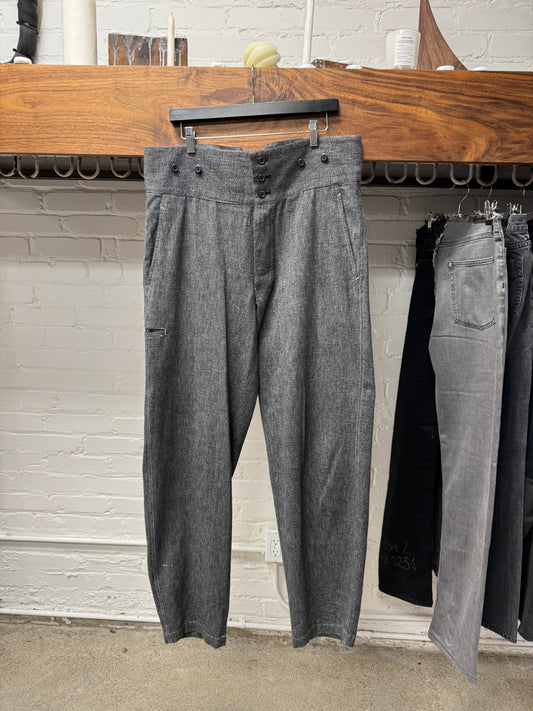 Issey Miyake Buckle Back Grey Speckled Cotton Trousers