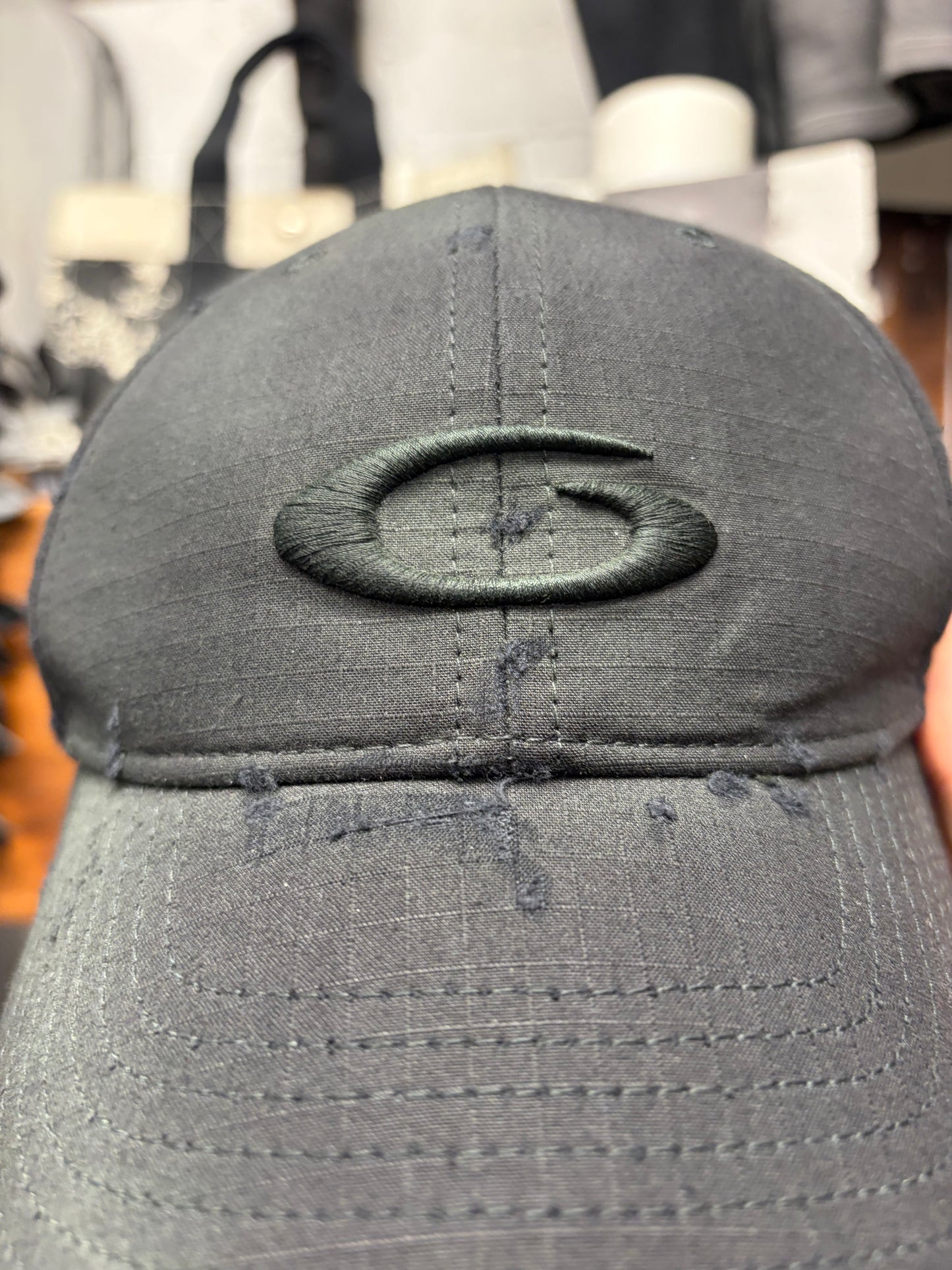 Balenciaga ‘Loop Sports Icon Logo’ Distressed Black Ripstop Baseball Cap