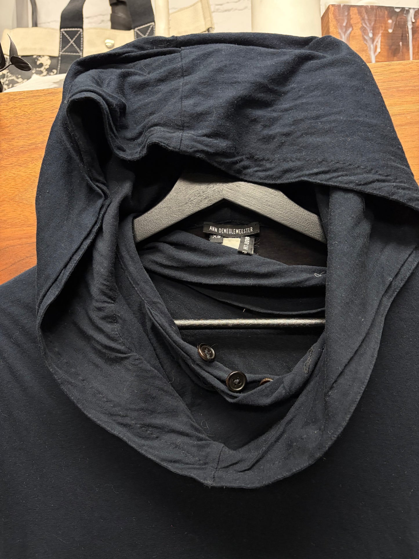 Ann Demeulemeester Double Layered Cotton ‘Button’ Hoodie