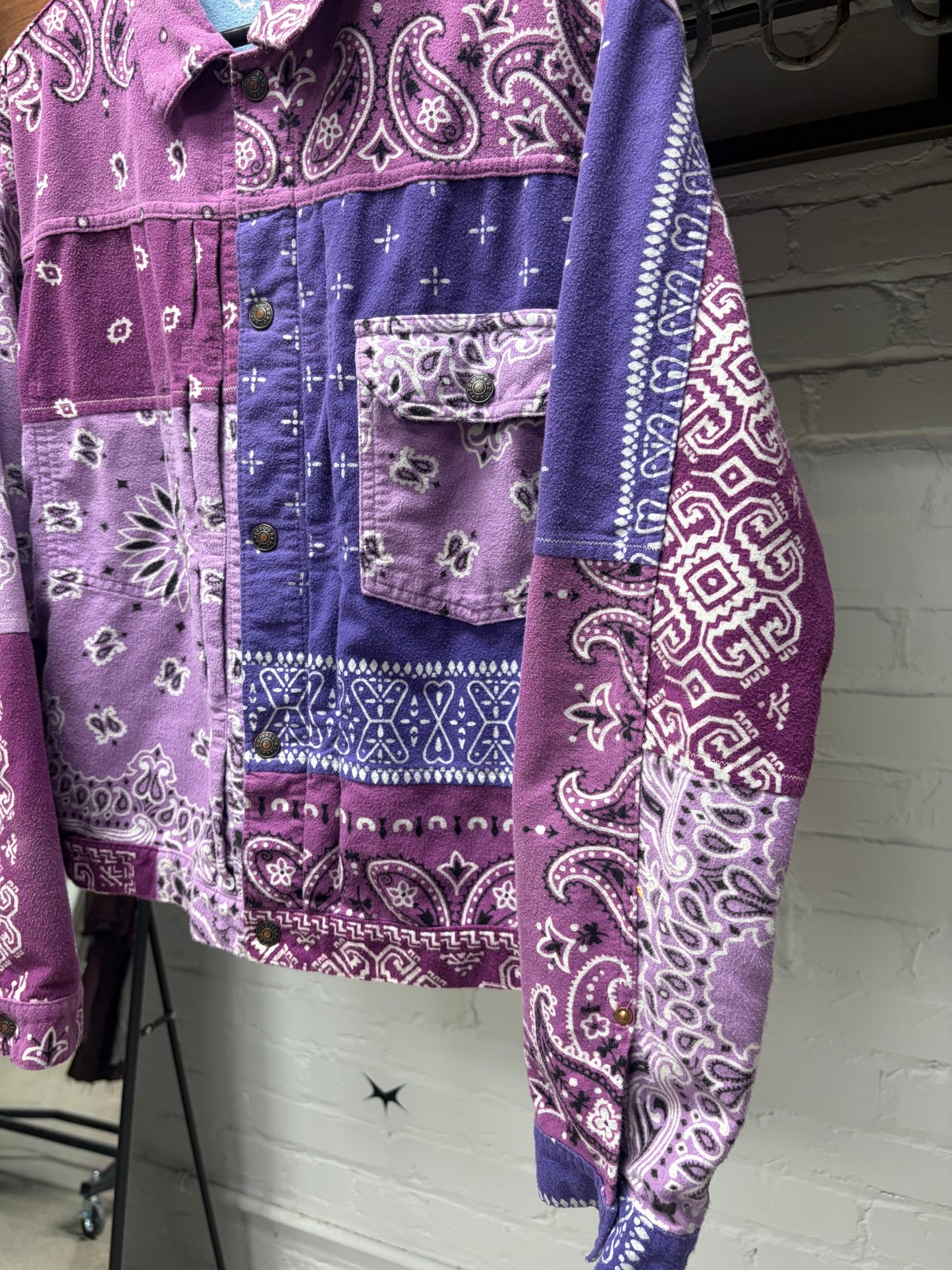 Kapital Reversible Purple/Ice Blue Paisley Bandanna Trucker Jacket