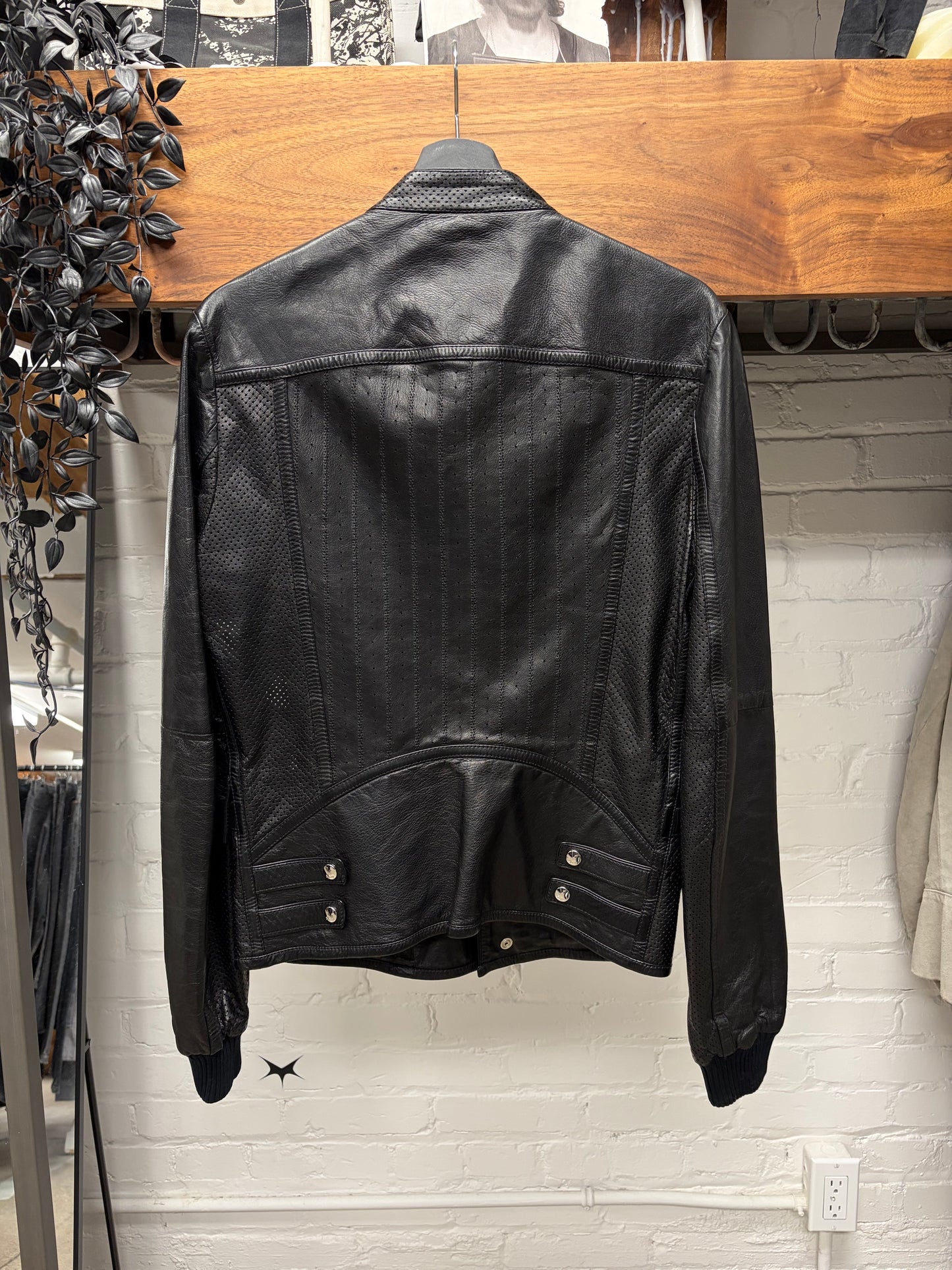 Mid 2000s Gucci by Frida Giannini Perforated Leather Biker Jacket