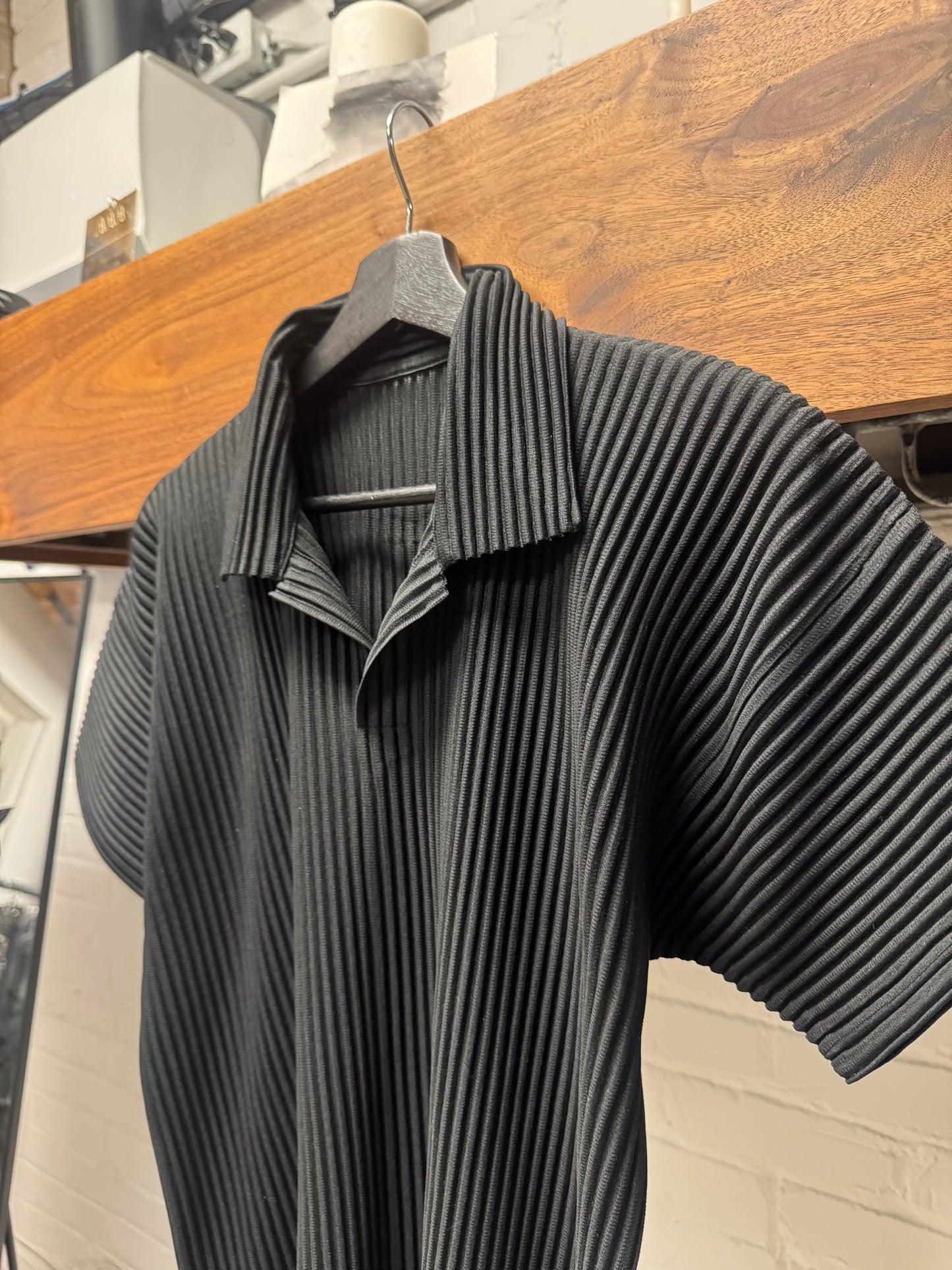 Issey Miyake Homme Plisse Black Pleated Polo
