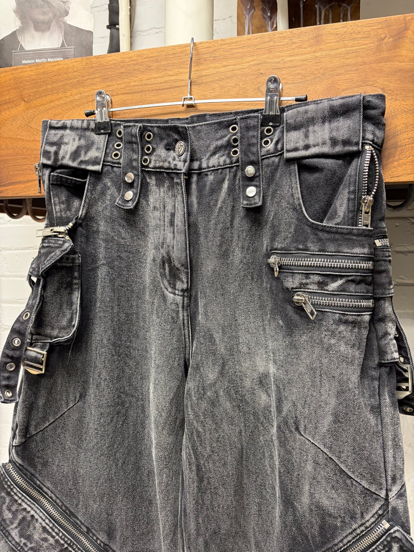No Faith Studios Black Heavy Flare Cargo Denim