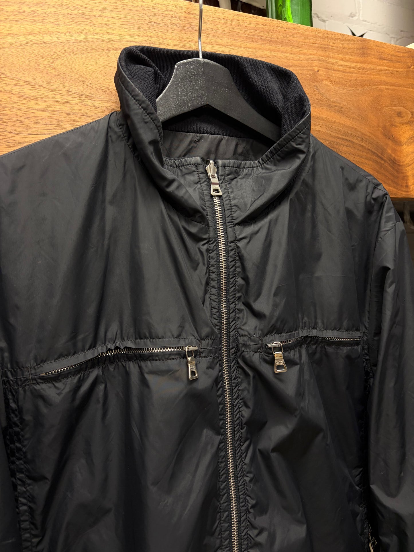 Vintage Prada Black Nylon Sport Jacket with Ribbed Liner