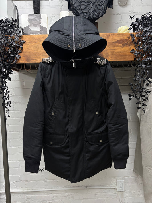 AW2019 Rick Owens ‘Larry’ Chain Mail Epaulette Black Jumbo Parka