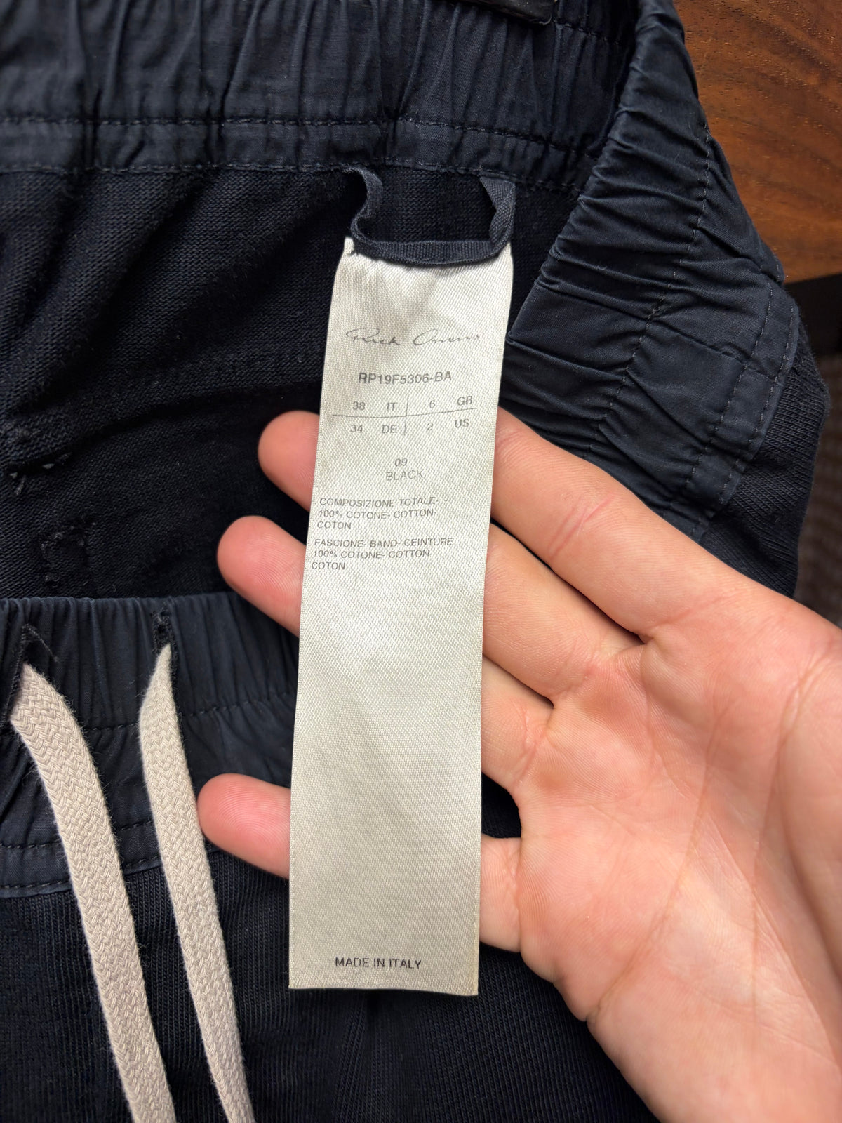 AW2019 Rick Owens ‘Larry’ Black Cargo Jogger Drawstring Sweatpants