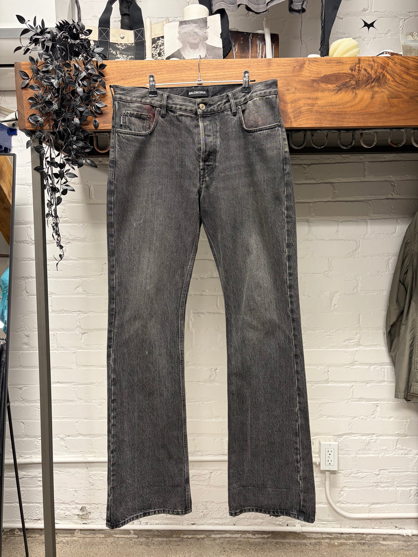 2018 Balenciaga Flared Cut Washed Grey Denim
