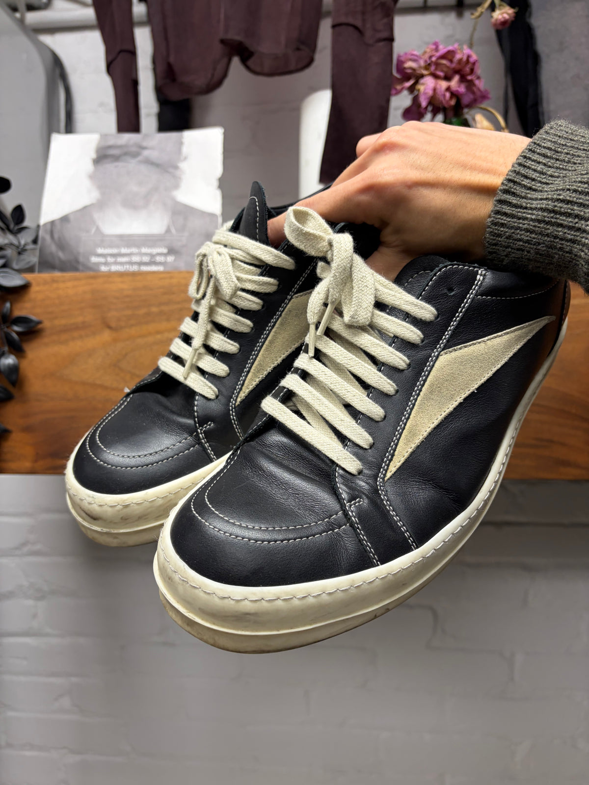 Rick Owens Mainline Black/Milk ‘Vans’ Leather Low Top Sneakers