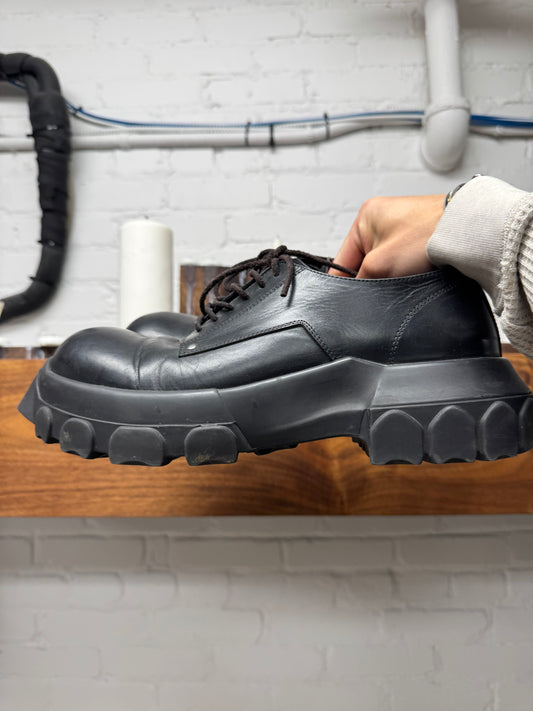 Rick Owens ‘Tractor Sole’ Black Calfskin Leather Derbys