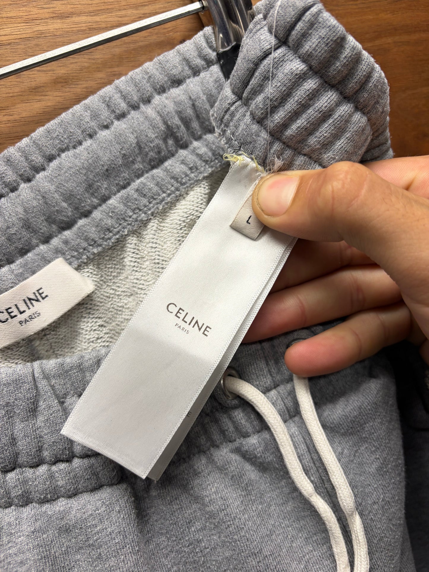 Celine Grey Cotton Jersey Embroidered Logo Sweatpants