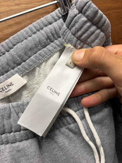 Celine Grey Cotton Jersey Embroidered Logo Sweatpants