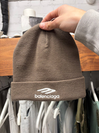 Balenciaga ‘3B’ Sports Icon Logo Brown Ribbed Beanie