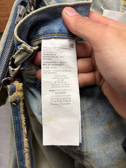 2022 Maison Margiela Straight Leg Blue Dirt Washed Jeans with Denim Wallet Chain