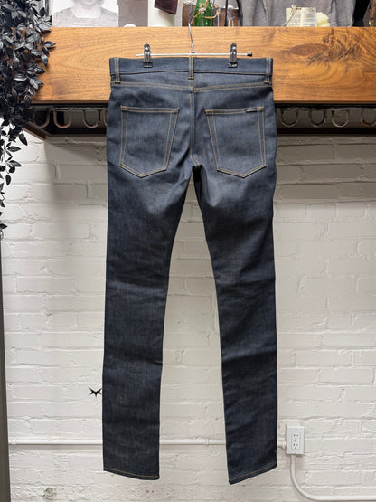 2020 Saint Laurent ‘D18’ Dark Raw Washed Blue Skinny Jeans