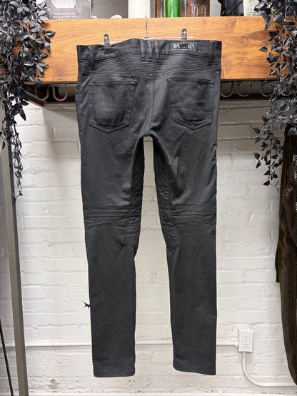 Balmain Waxed Black Biker Knee Skinny Moto Denim