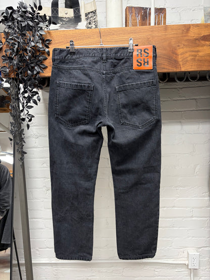 Raf Simons Orange ‘RS Patch’ Black Slim Cut Denim