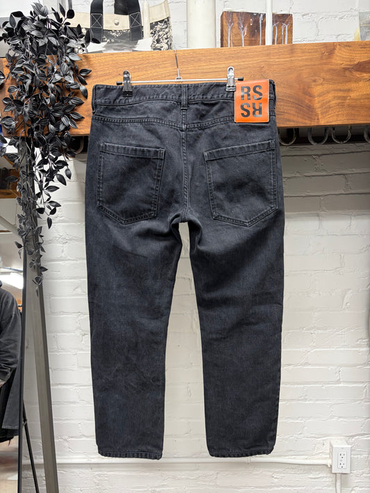 Raf Simons Orange ‘RS Patch’ Black Slim Cut Denim