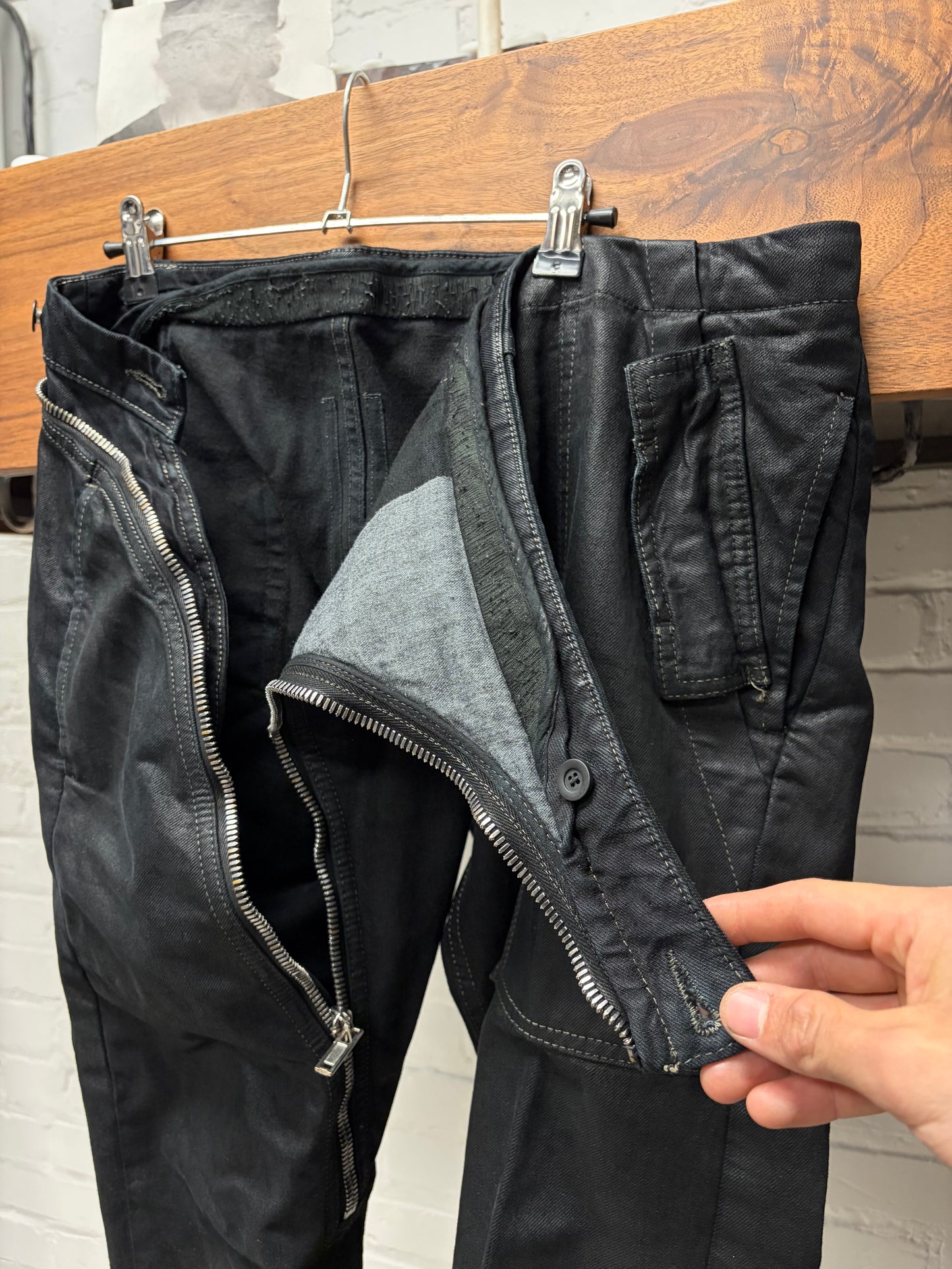 AW2016 Rick Owens ‘Mastadon’ Aircut Waxed Black Denim