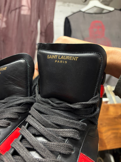 Saint Laurent 'SL/10H' Black/Red Leather Court High Top Sneakers