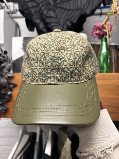 Loewe Green ‘Anagram’ Monogram Green Canvas/Leather Strap-Back Baseball Cap