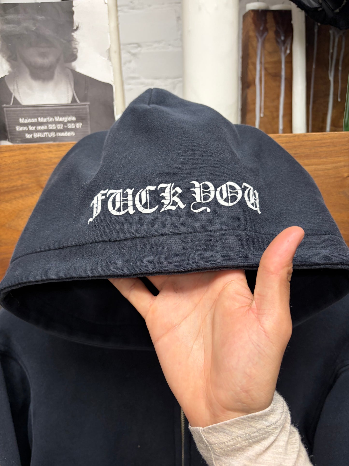 Vintage Chrome Hearts ‘Fuck You’ Thermal Lined Black Zip-Up Hoodie
